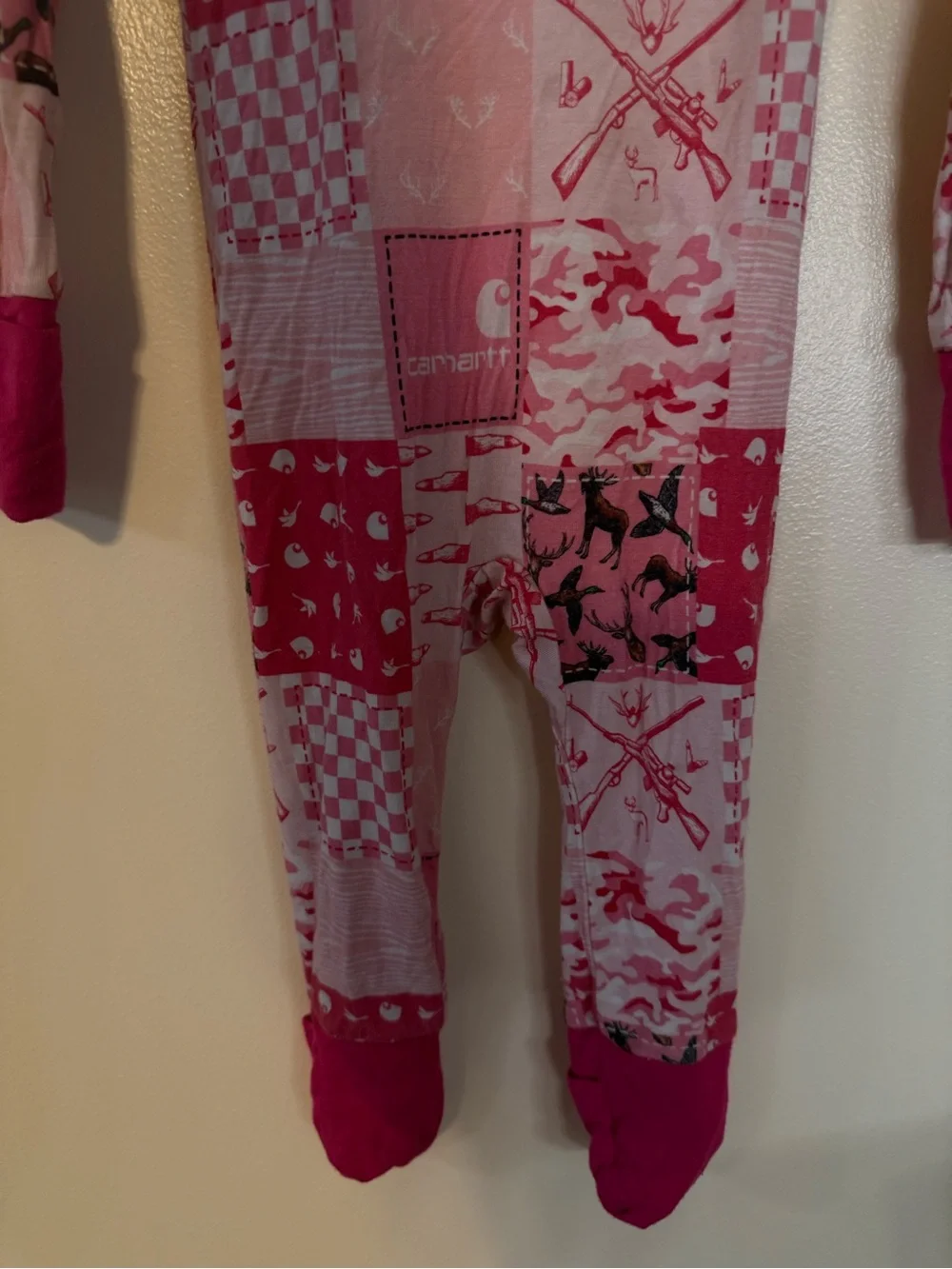 BAMBOO Pink Patchwork Print Footed One-Piece Pajamas